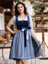 Damen Trachten-Set in Blau-Grau – Samt-Jacquardrock mit Schürze und Spitzenbluse, 3-teilig